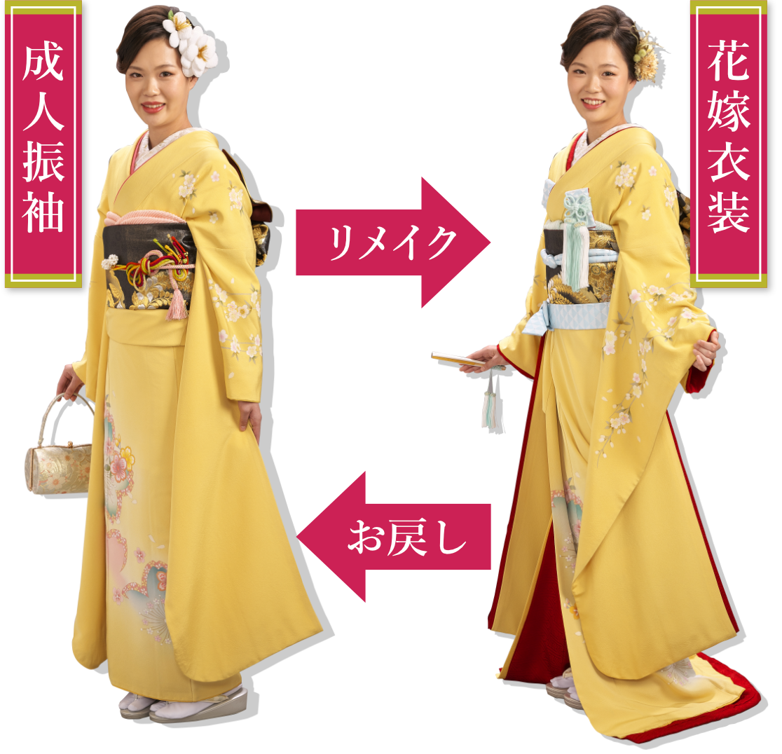 成人振袖リメイク前とリメイク後